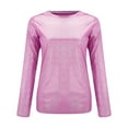 thumbnail image 3 of Long Sleeve Shirts For Women Solid Color Reflective Shiny Metallic Round Neck Top T Shirt Womens Long Sleeve Tops, 3 of 6