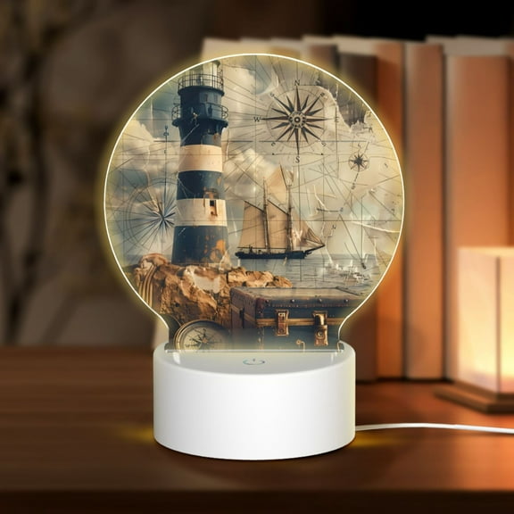 Naloa Vintage Nautical Lighthouse Acrylic LED Night Light Custom LED Lights Personalized Nightlight Customized Gifts for Family Couples Friends
