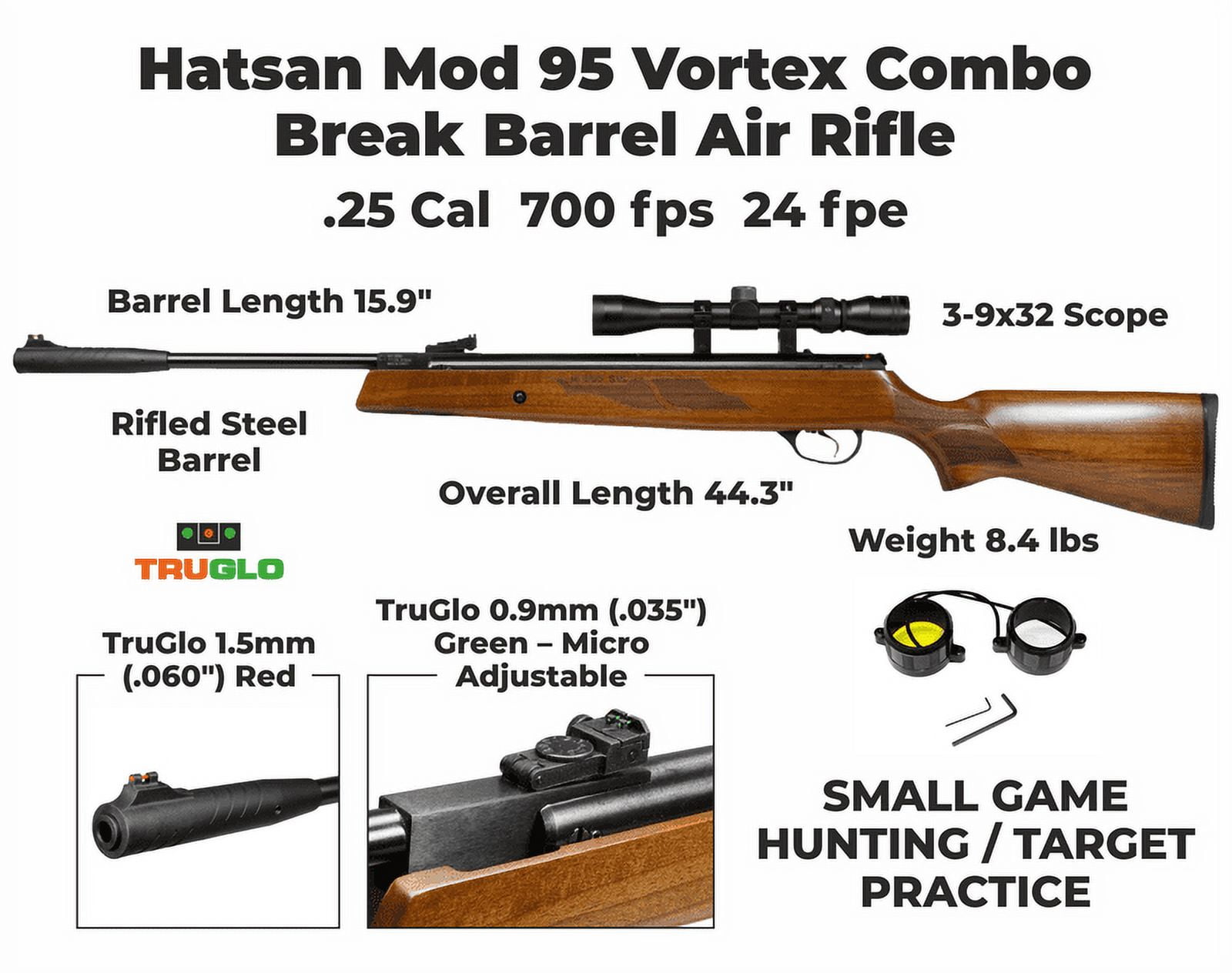 Hatsan Model 95 Vortex Break Barrel Airguns .25 Caliber 3-9 x 32 Scope Turkish Walnut