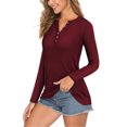 thumbnail image 2 of T-shirts à Col en V à Manches Longues pour Femmes Blouse Henley, 2 of 4