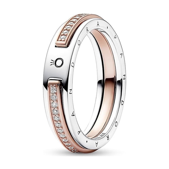 Pandora Signature Two-tone Logo & Pave Ring