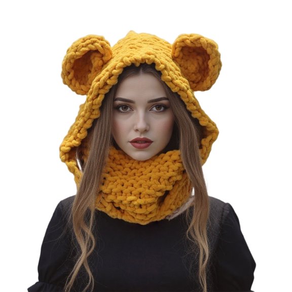 Yiran Yellow Bear 2 In 1 Beanie And Scarf Set Warm Winter Hat