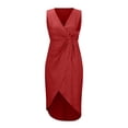 thumbnail image 6 of FRSASU formal Wedding Guest Ruffle Dresses for Women Cocktail V-Neck Sleeveless Wrap Ruched Party Graduation Dress Red, 6 of 6