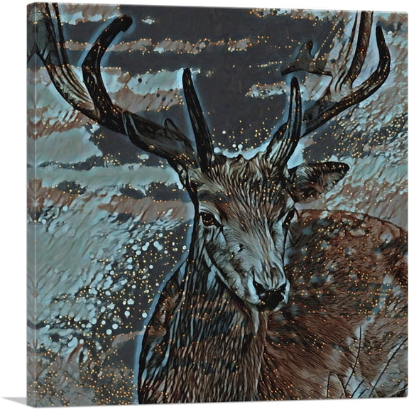 ARTCANVAS Deer Gray Painting Home decor Canvas Art Print - Size: 18" x 18" (0.75" Deep)