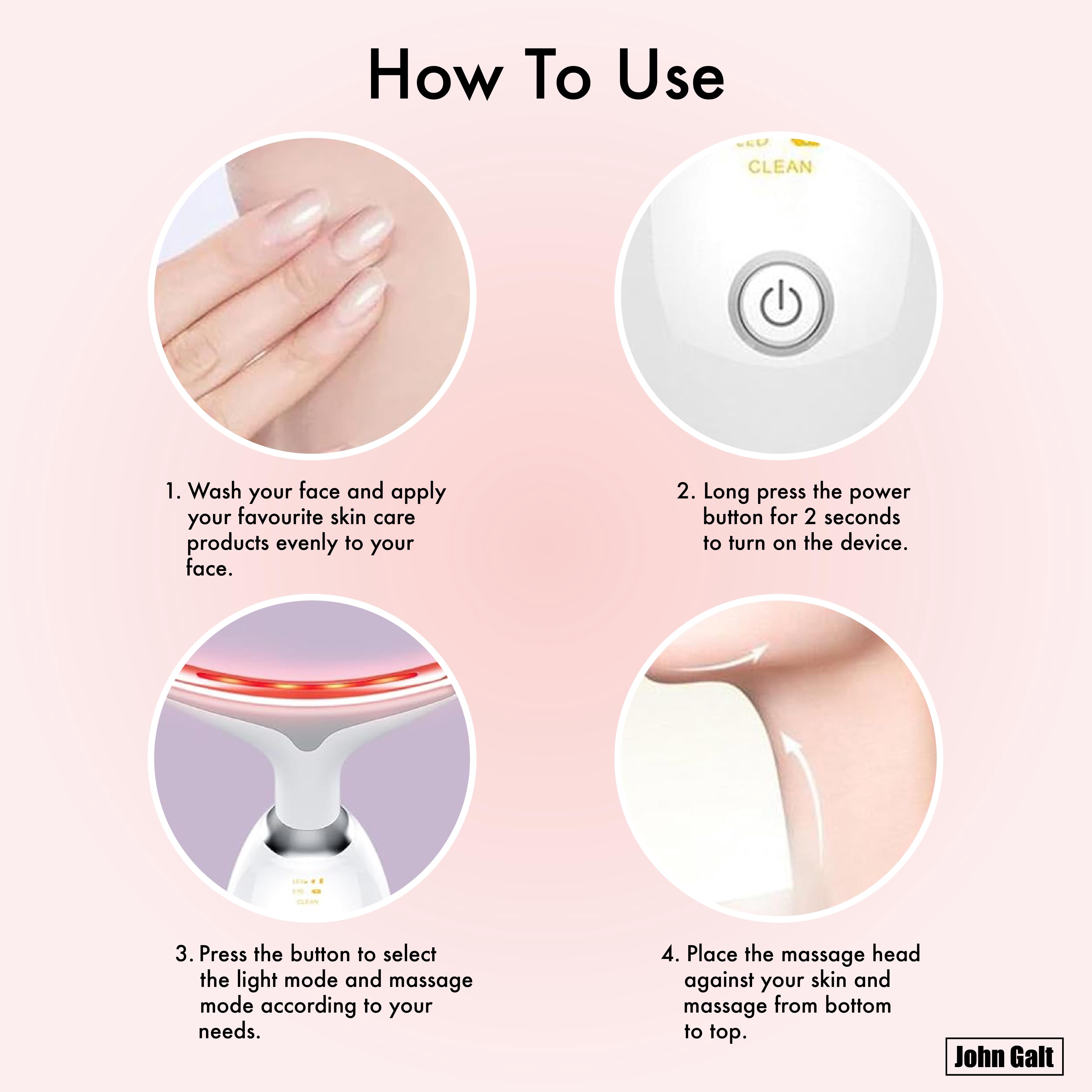 John Galt Red Light Therapy Massager for Face and Neck, 7 Color Led w/ Skin Care