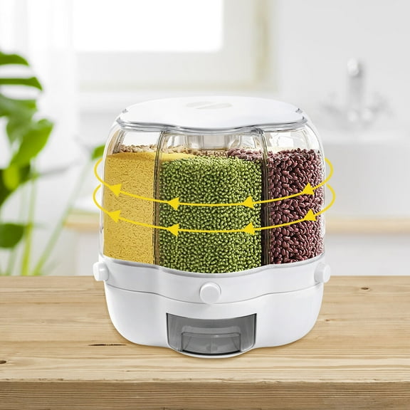6-Grid Rotating Dry Food Dispenser Kitchen Rice Flour Sugar Grain Storage Bucket