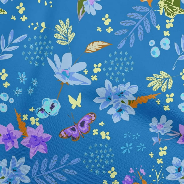 oneOone Viscose Jersey Medium Blue Fabric Floral Craft Projects Decor Fabric Printed By The Yard 60 Inch Wide
