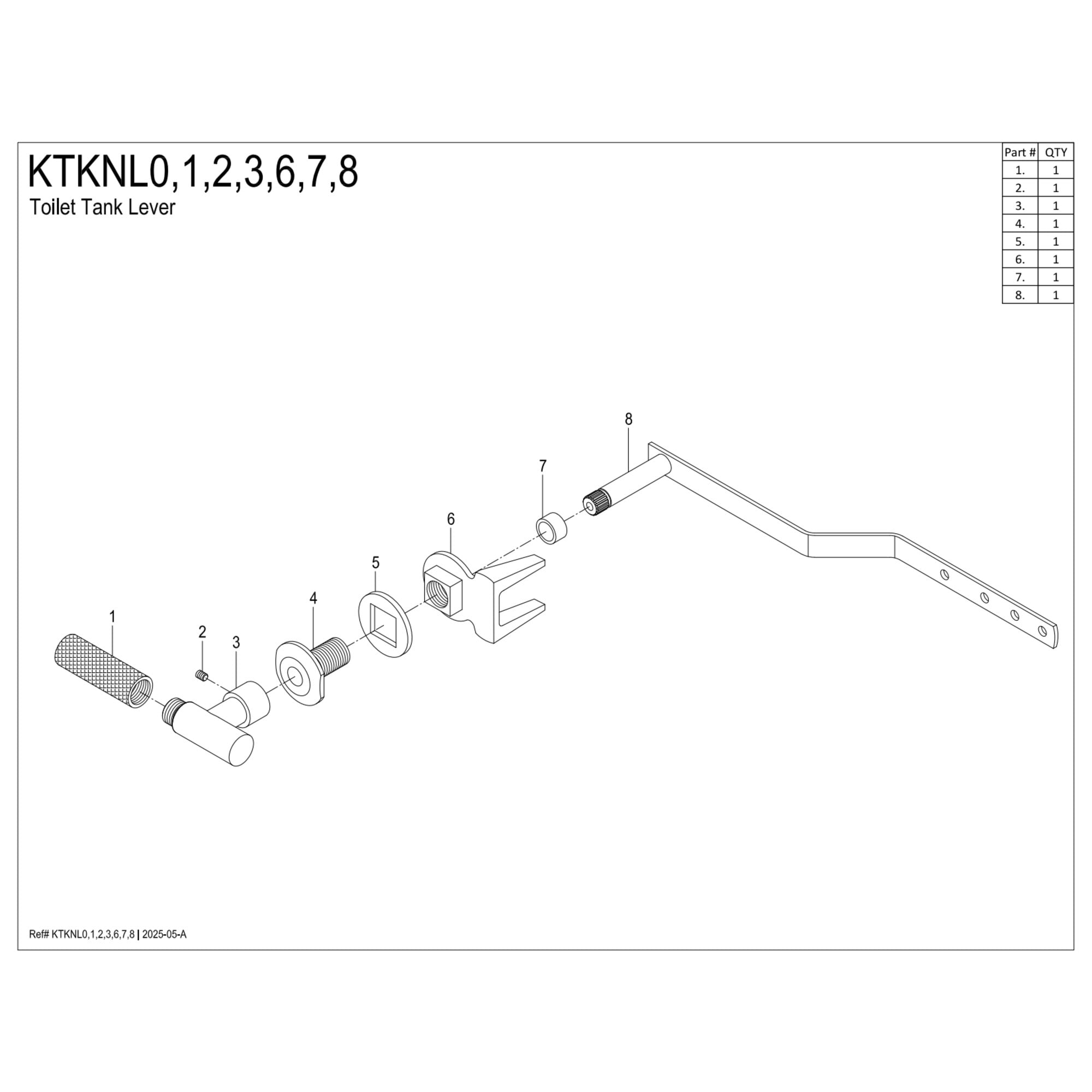 Kingston Brass KTKNL6 Convergent Front Mount Toilet Tank Lever with Knurled Handle in Polished Nickel