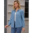 thumbnail image 3 of DARING DIVA Women's Denim Pleated Front Puff Long Sleeve Button Down Shirts S Blue, 3 of 7