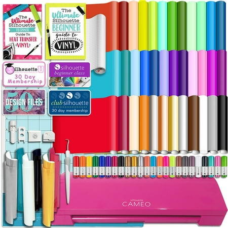 Pink Rose Cameo (Silhouette Pink Cameo 3 Bluetooth Bundle 36 Oracal Sheets, Siser HTV, Guides, 24 Pack Pens, and)