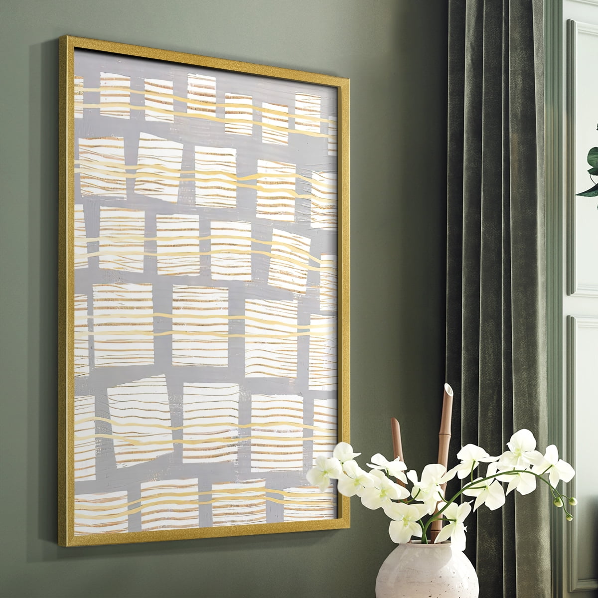 Networks I Framed Print in Gold Solid Wood Framed Print No Nail Hanging