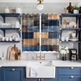 thumbnail image 2 of Navy Blue Brown Wood Kitchen Curtains 63 Inch Length, Farmhouse Vintage Wooden Grommet Top Bedroom Living Room Curtains, Light Filtering Cafe Curtain Drapes 2 Panels Set 84''x63'', 2 of 9