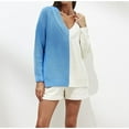 thumbnail image 6 of Lovskoo Sweaters for Women Trendy Casual Long Sleeve Casual Color Contrast Patchwork Sweater Blouse Blue, 6 of 8