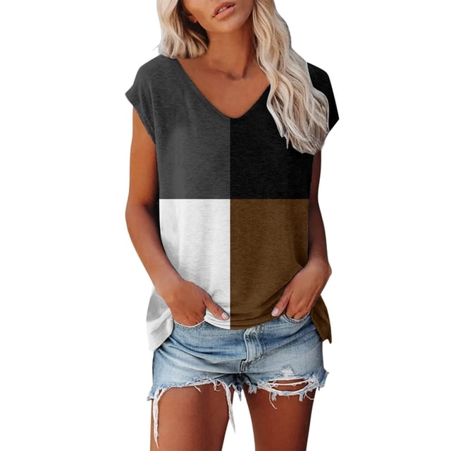 EQWLJWE Hauts d'Été pour Femmes Hauts pour Femmes Liquidation Femmes Décontracté Imprimé Manches Courtes Col Rond Blouse T-shirt