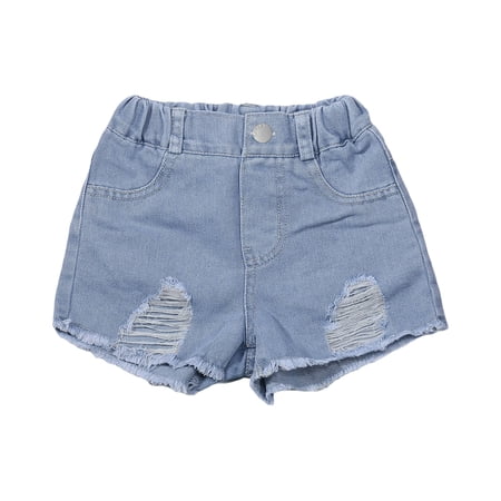 Kiijoy Toddler Girls Ripped Denim Shorts Casual Elastic Waist Soft Jean Shorts Sizes 7-8