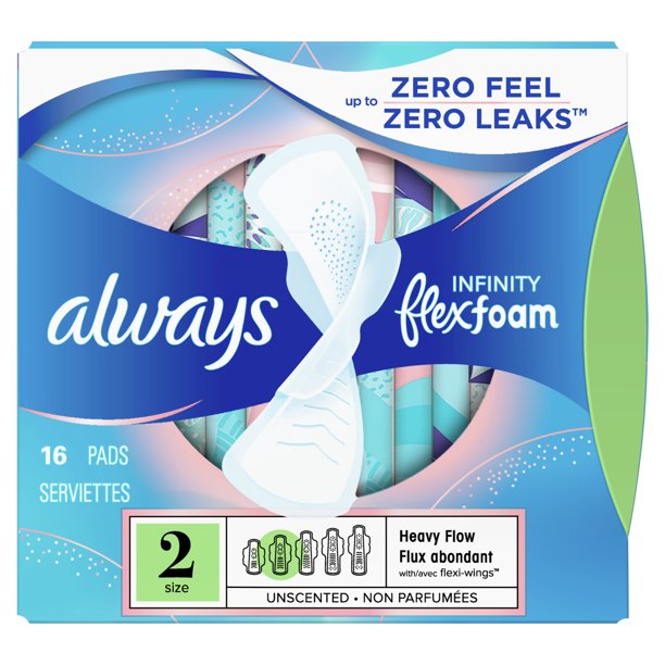 Always Infinity FlexFoam Pads for Women, Size 2, Super Absorbency, Unscented, 16 ct Walmart