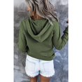thumbnail image 3 of Women Drawstring Button Neck Hooded Sweatshirt Long Sleeve Pure Color Hoodies Pullover, 3 of 5