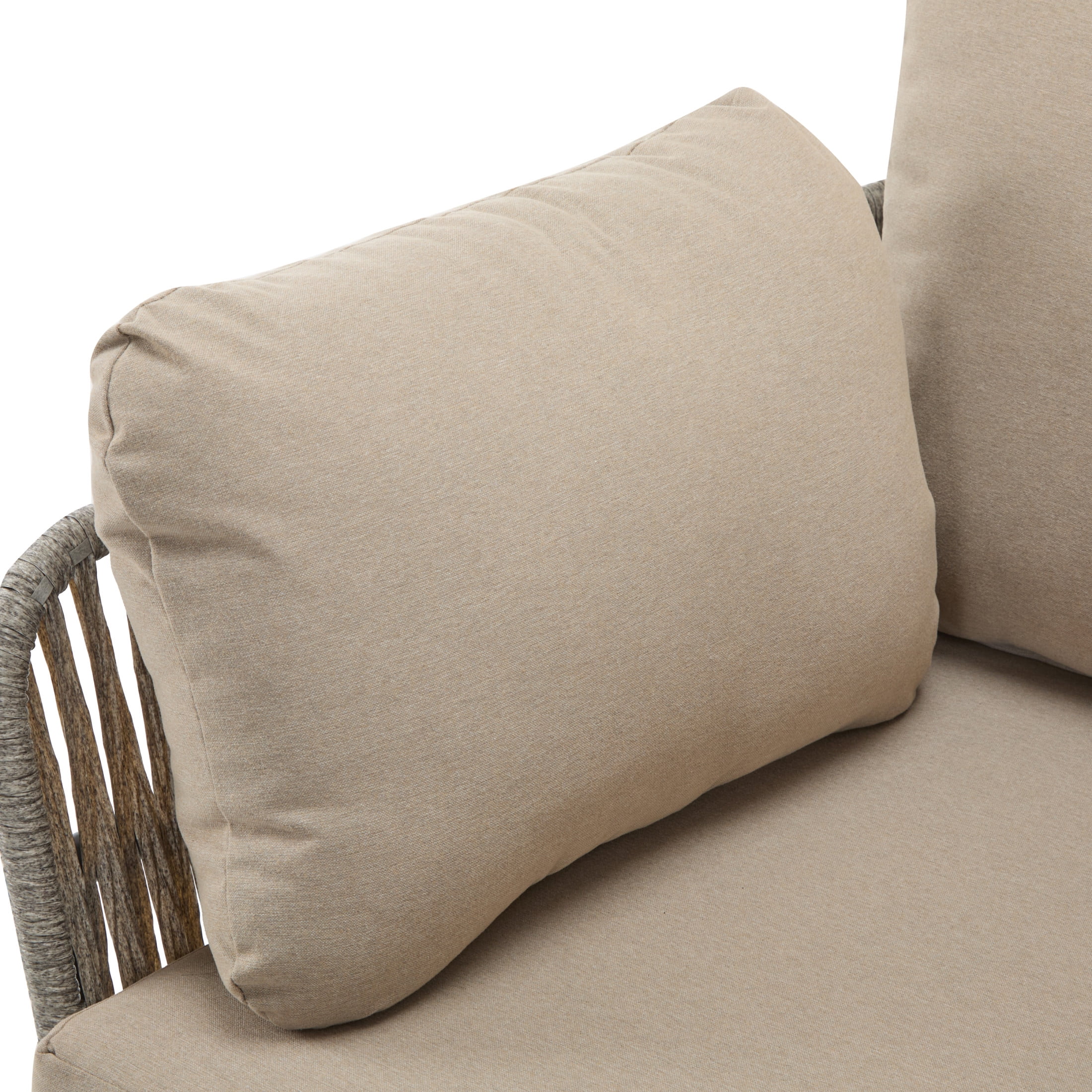 Ryder Modern Outdoor Patio Lounge Chair with Cushions, Rope Accents, Iron Frame, Grey+Beige