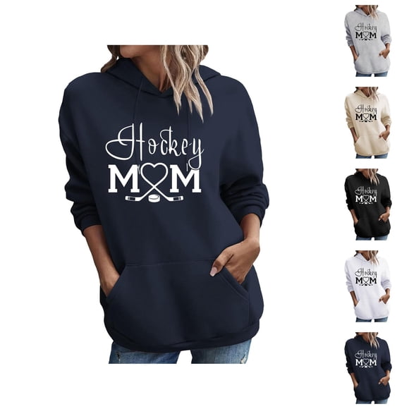 Hockey Mom Sweatshirt for Women 2026 Fall Winter Trendy Long Sleeve Graphic Hoodie with Pockets Pullover Top Hockey Mom Shirt