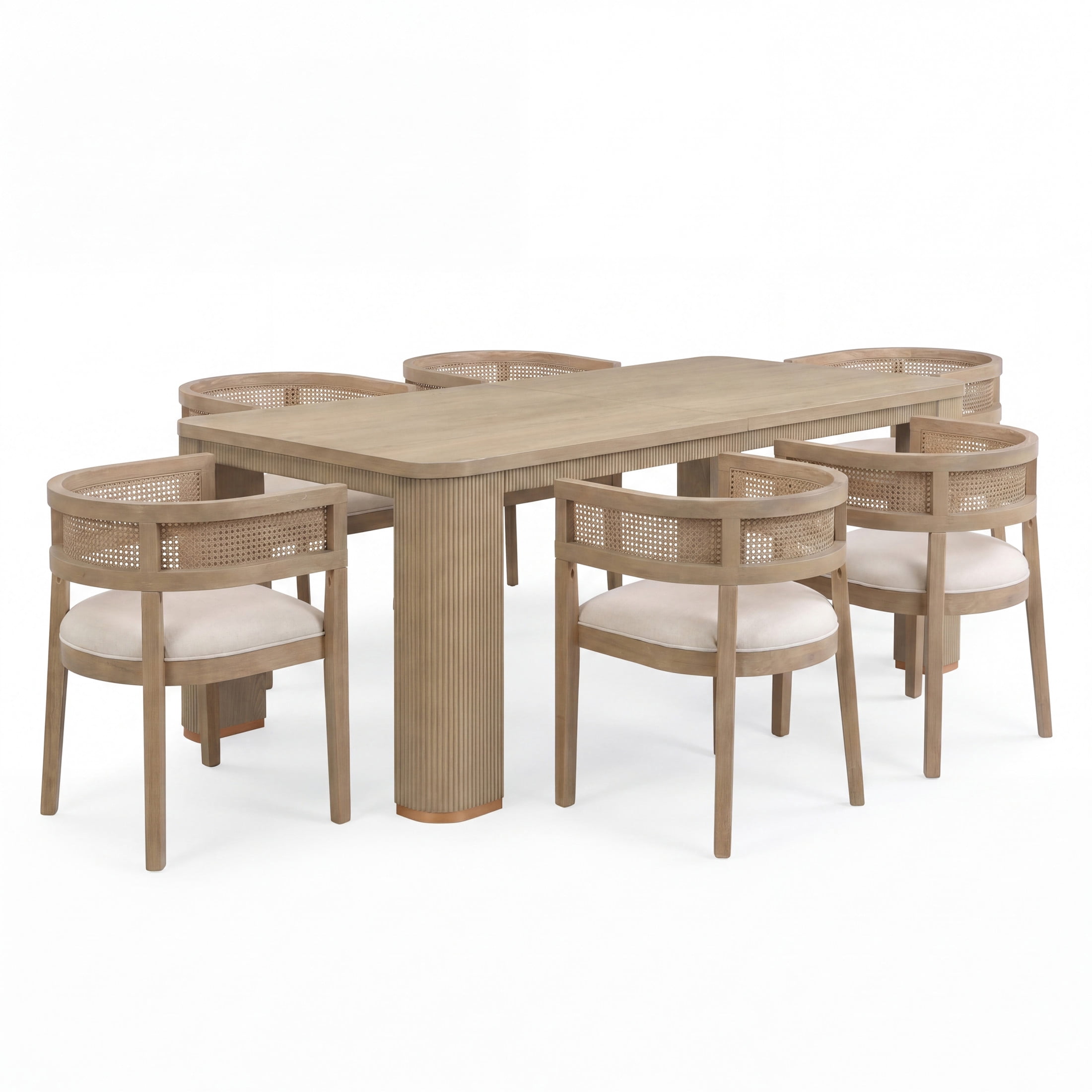 Christopher Knight Home 7-Piece Modern 90" Dining Table with Upholstered Rattan Back Chairs, Light Ash