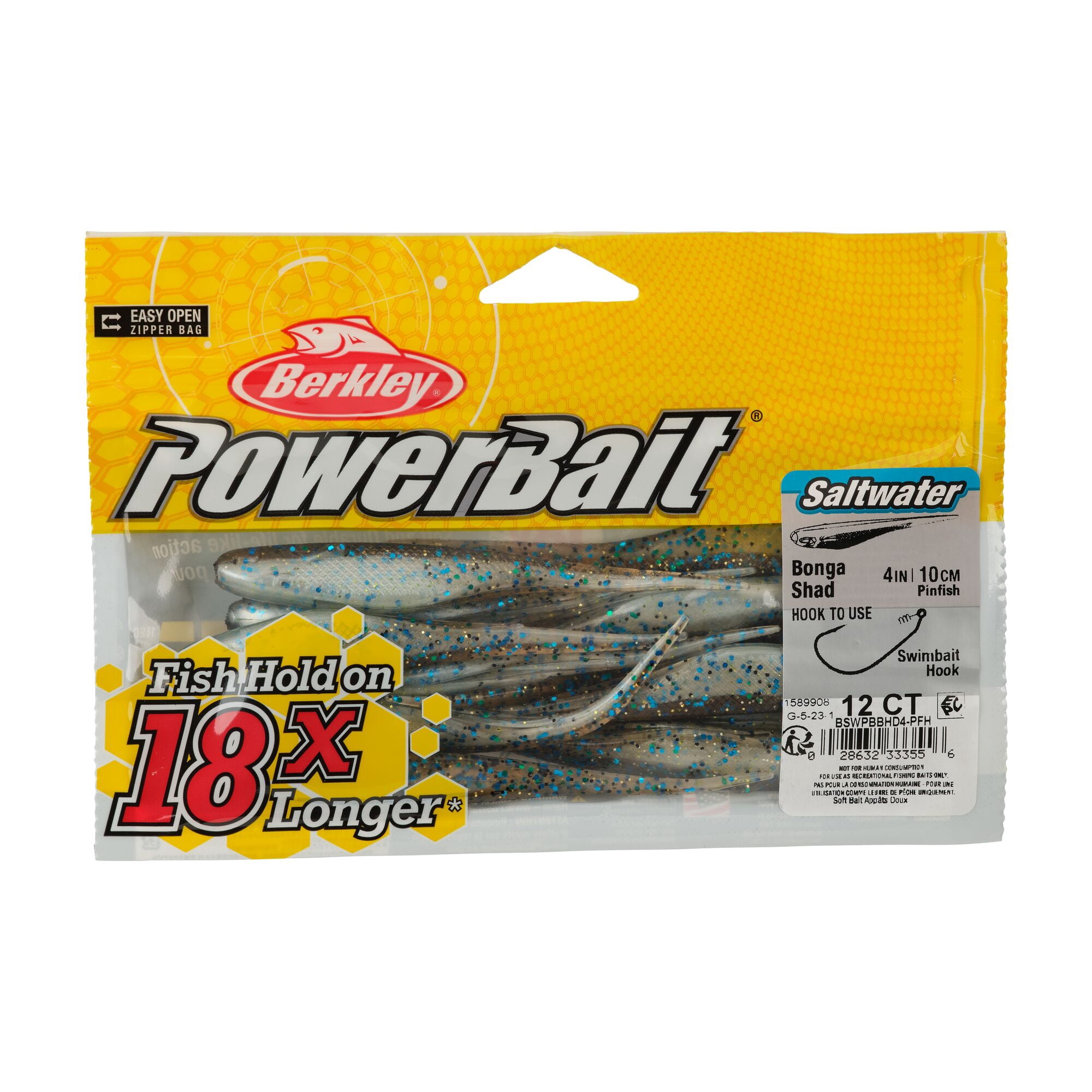 Berkley PowerBait® Saltwater Bonga Shad, 4 in, Jerkbaits, Pinfish (12-count)