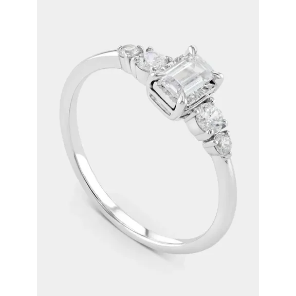 Brilliant 10K/14K/18K White Gold Moissanite Ring Certified Jewelry Emerald Cut 3-Stone Diamond Engagement Ring