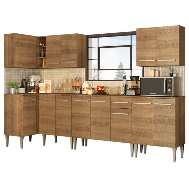 Cocina Integral Completa Esquinera 357cm Emilly Rock Madesa 01 - Marrón Madesa GCEM357001