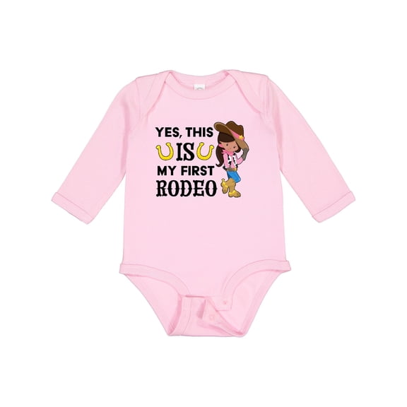 Inktastic Yes, this IS my First Rodeo- cowgirl in hat and boots Girls Long Sleeve Baby Bodysuit