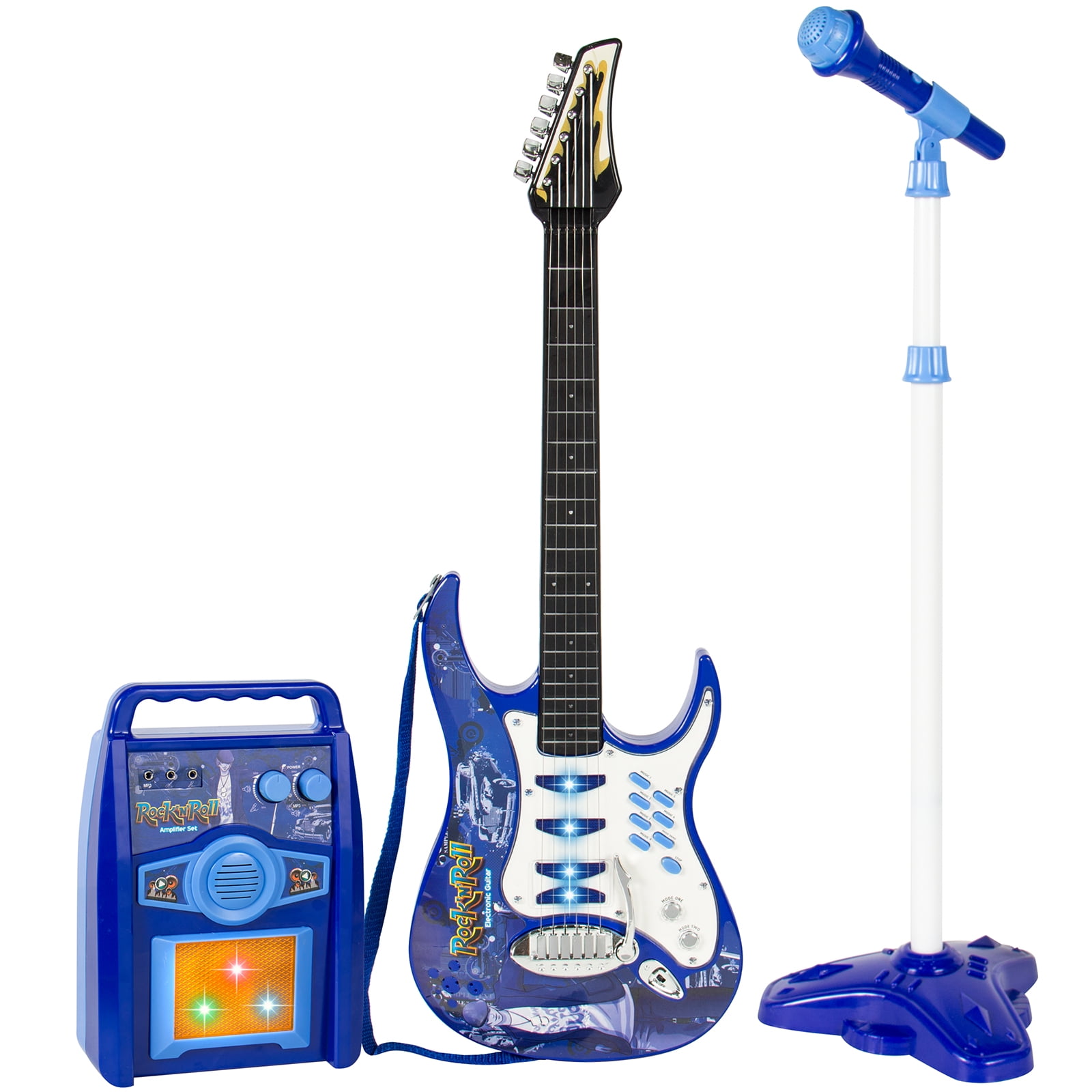 Electric Guitar Playset Musical Toy Set for Kids HENG Multifunctional Stand Microphone