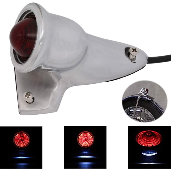 Vintage LED Motorcycle Tail Light Red Lens Custom Rear Brake Light for Harley Bobber Chopper Cafe Racer