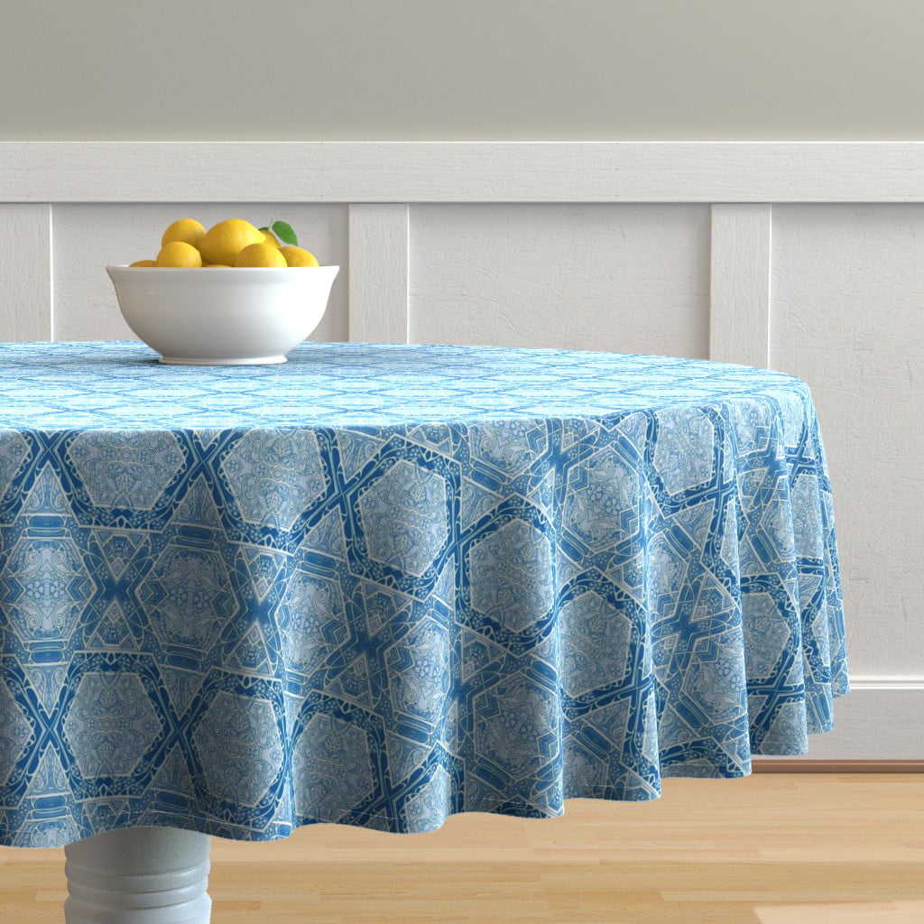 Star Of David Round Tablecloth Hanukkah Cotton Sateen Circle Tablecloth by Spoonflower Hidden Star Blue Too by edsel2084
