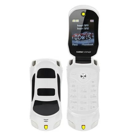 White Newmind F15 Unlocked Flip Mobile Phone 2G GSM Dual Sim Mini Sport Car Model Cell Phone With Camera Flashlight Telephone