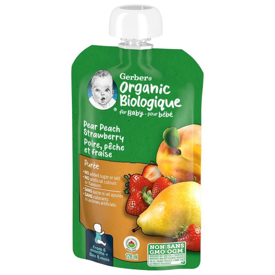 GERBER Organic Purée, Pear Peach Strawberry, Baby Food