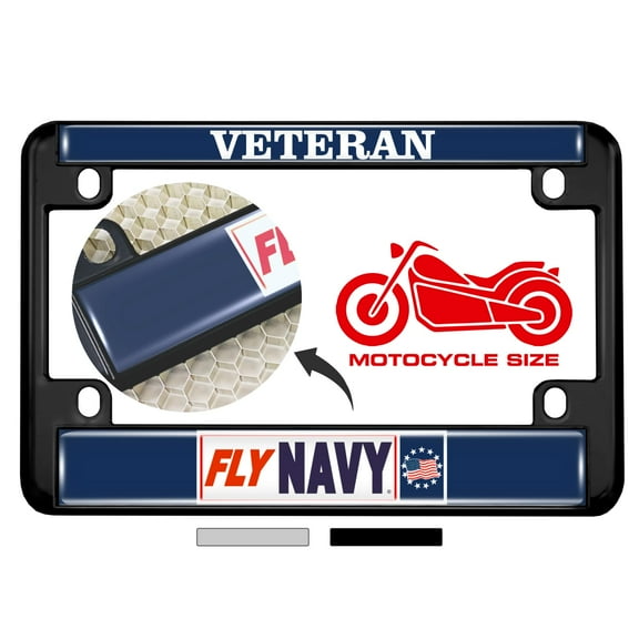 [U.S. Navy Officially Licensed Product] - Motorcycle Metal License Plate Frame Frame with Fly Navy Veteran Design