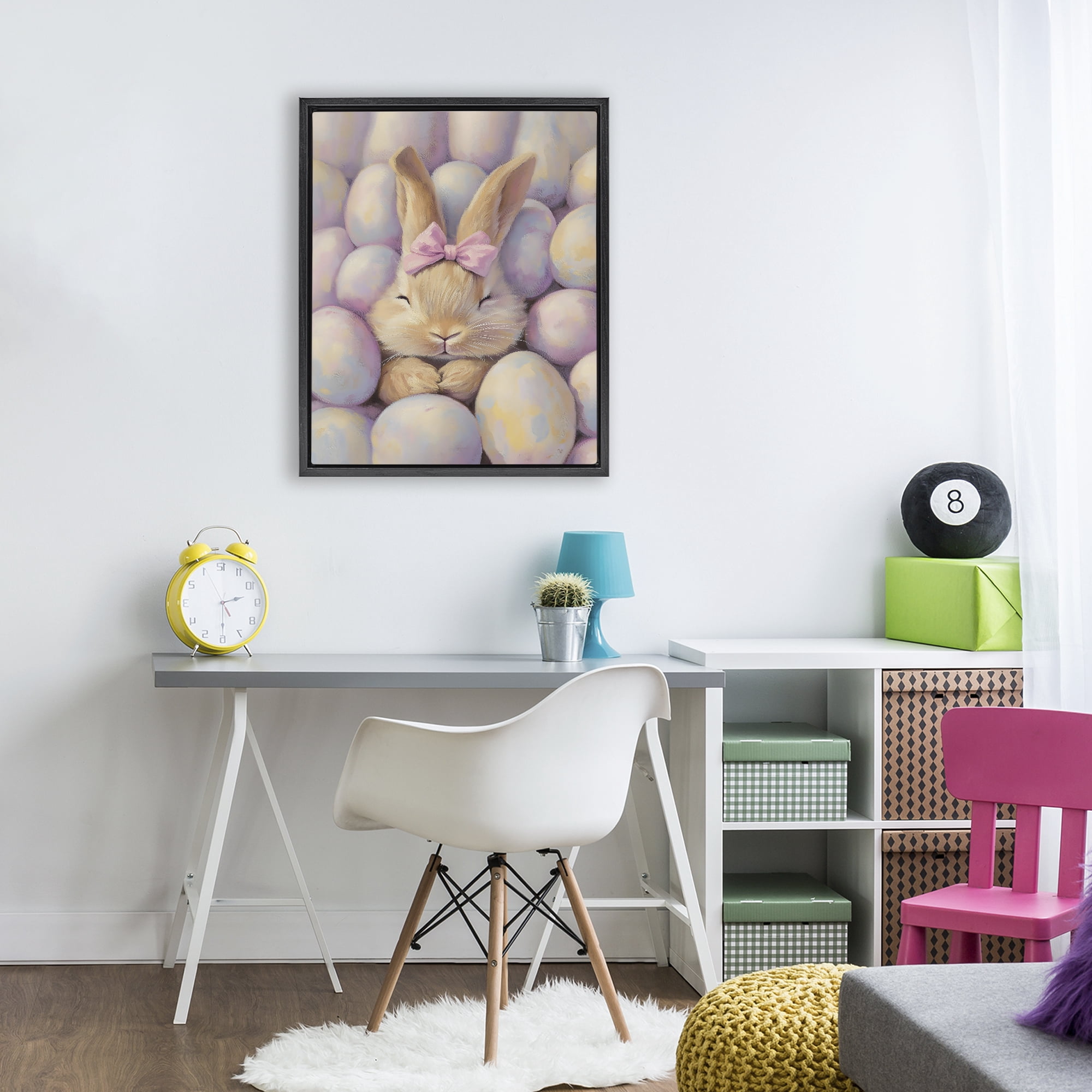 Stupell Industries Easter Bunny Nestled in Eggs Black Framed Floater Canvas Wall Art, design by The Prints Vibe