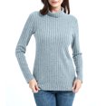 thumbnail image 4 of XPMWRP Women's Solid Color Tunic Tops Turtle Neck Long Sleeve Shirts Oversized Winter Sweaters Side Split High Low Hemline Blue XXL, 4 of 8