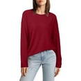 thumbnail image 2 of Ribbed Knit Tops Long Sleeve Womens Casual Comfy Blouses Plain Pullover Sweatshirt Fall Sweaters Loose Fit (XL, Red), 2 of 7