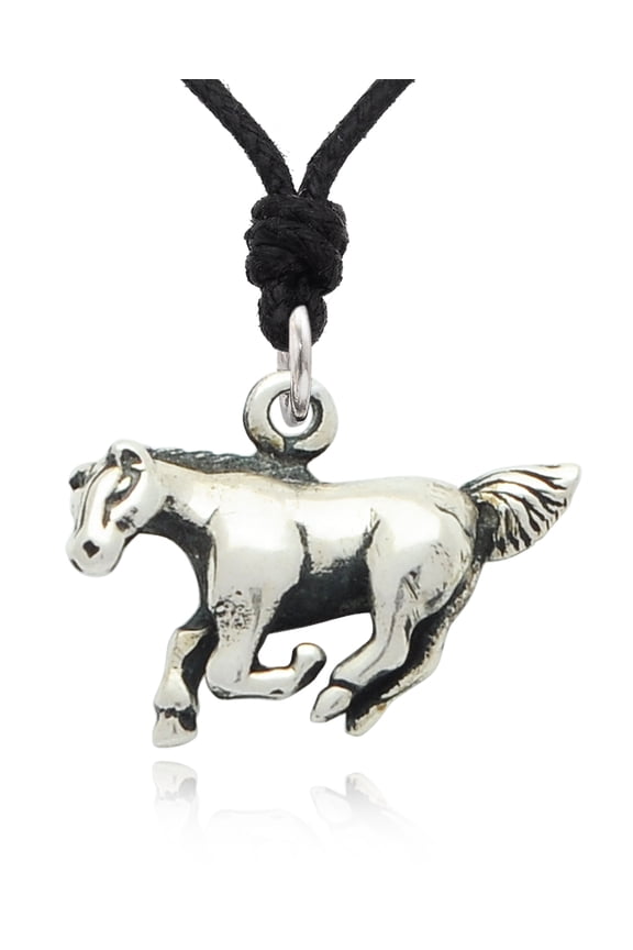 Year Of The Horse Handmade Sterling-silver Silver Charm Necklace Pendant Jewelry With Cotton Cord