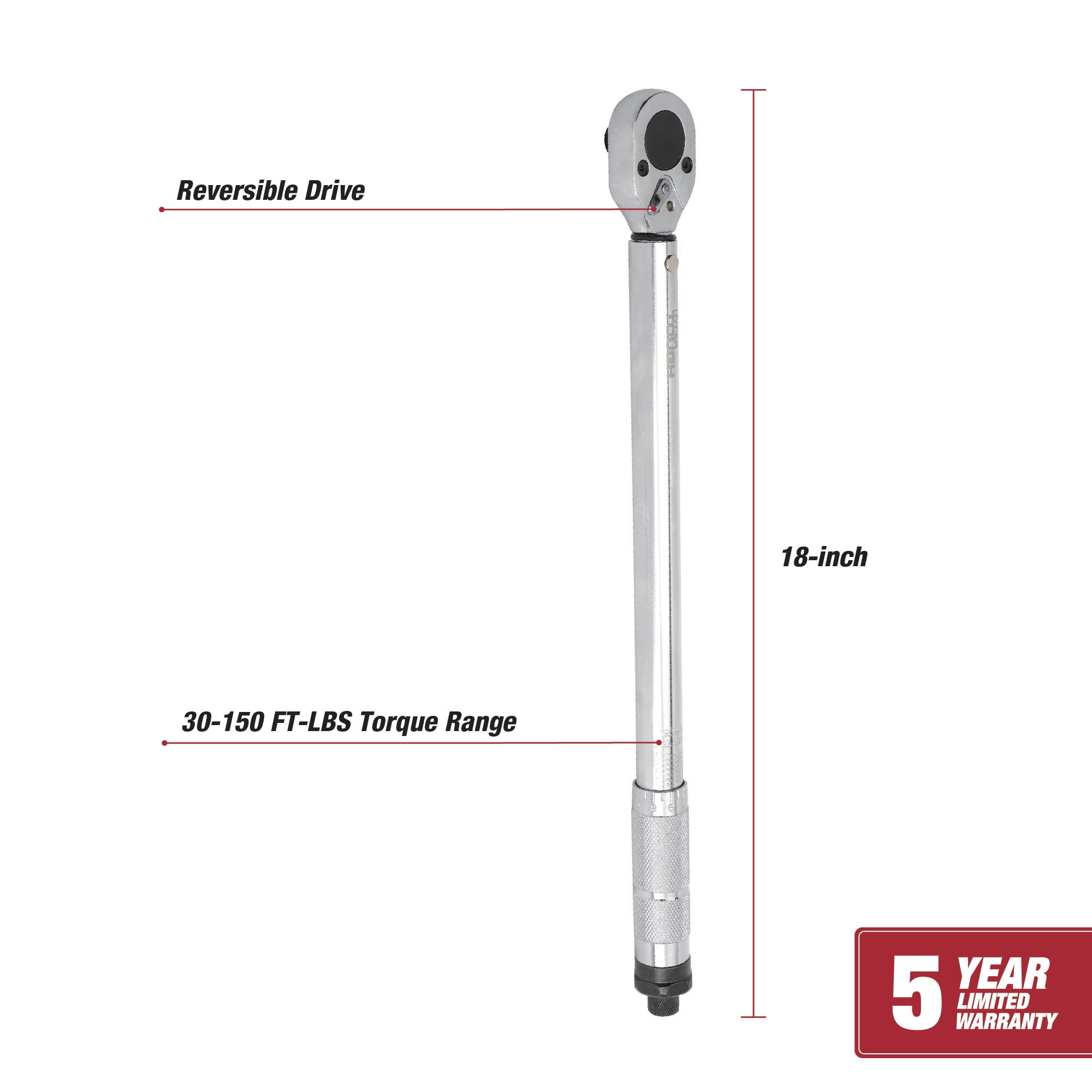 Hyper Tough 1/2-Inch Torque Wrench with Blow Mold Case, 30-150 ft