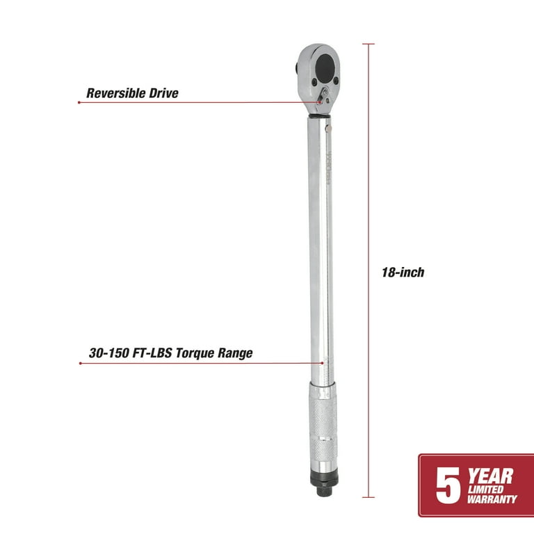 Hyper Tough 1/2-Inch Torque Wrench with Blow Mold Case, 30-150 ft