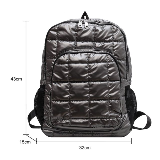 Mochila de hombro acolchada para mujer, bolsa de algodón acolchada para ordenador portátil, resistente al agua, para Otoño e InviernoSilverEstados Unidos Fivean unisex