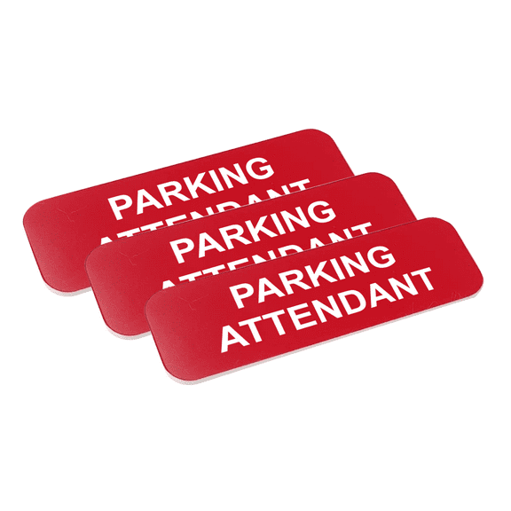 Parking Attendant 1 x 3" Name Tag/Badge, Red, (3 Pack)