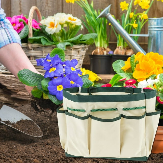 Large Garden Tool Bag Garden Tote Storage Bag with 8 Pockets Home Organizer for Indoor and Outdoor Gardening Garden Tool Kit Holder (Tools NOT Included)