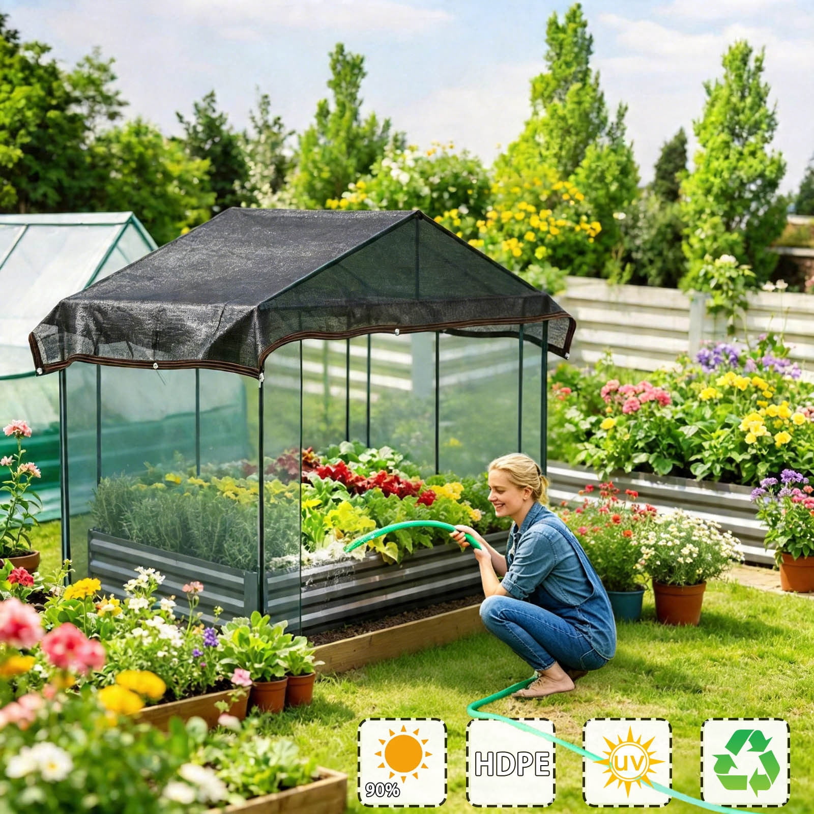 Black Mesh Sunshade Cloth 90% Shade Rate With Metal Eyelets, Durable Outdoor Shade Fabric For Garden Greenhouse, Pergola Barn Terrace And Courtyard Sun Protection Covering C - One Size