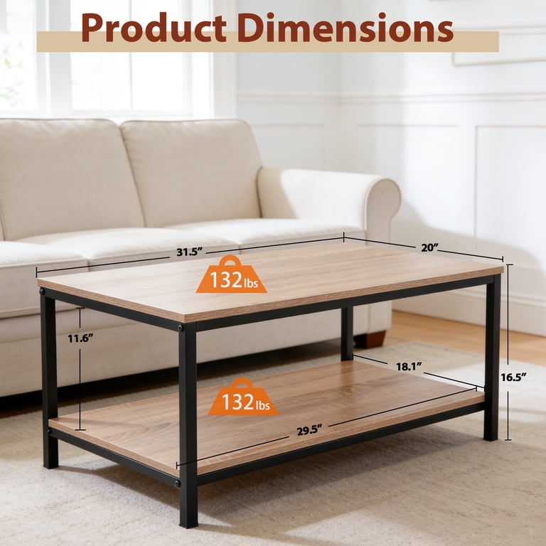 HomGarden Industrial Style Rectangle Wood Coffee Table with Metal