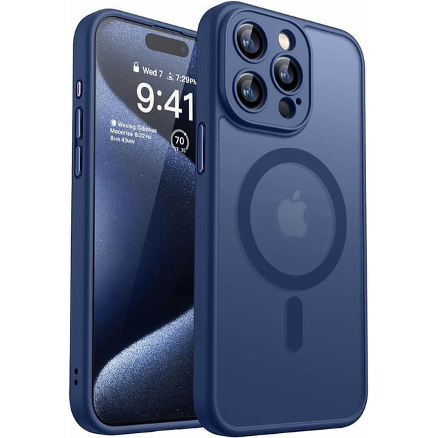 Funda Magnética Mate para Teléfono para iPhone 15 Pro Max, Cubierta a Prueba de Golpes Compatible con MagSafe - Azul Profundo