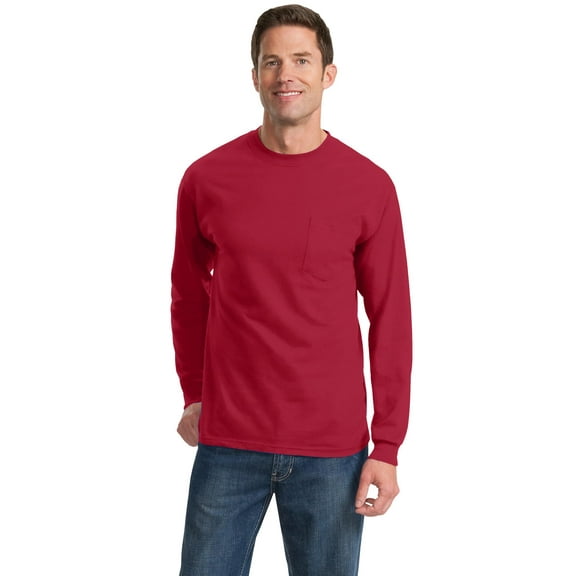 Port & Co Adult Male Men Heather Long Sleeves T-Shirt Red 2X-Large Tall