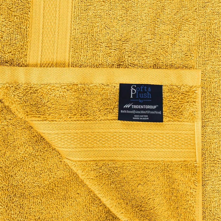 Trident Soft and Plush 2 Piece Solid Print Cotton Bath Towel Set, Mustard  Yellow 