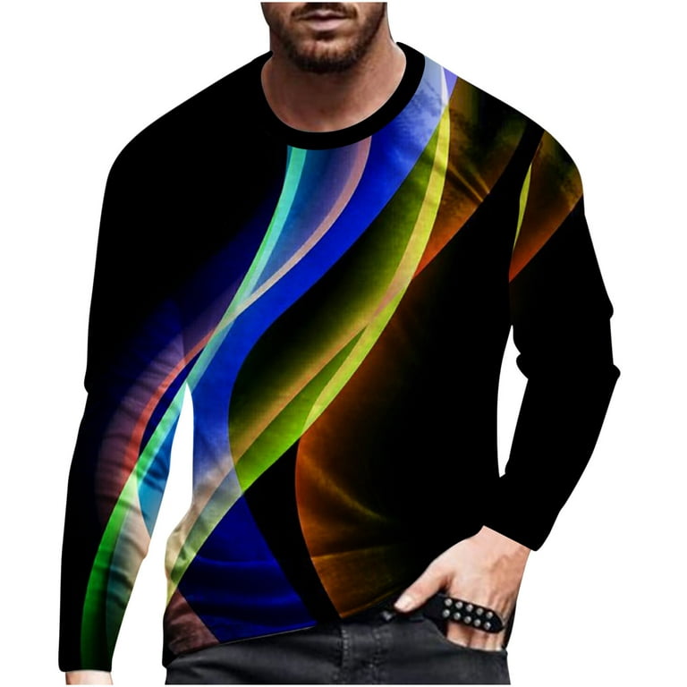 Motley Betydelig høj YYDGH Mens Designer T Shirts Plus Size Funny 3D Graphic Print Long Sleeve  Crewneck T Shirt Slim Fit Casual Workout Tops(1#-Multicolor,M) - Walmart.com