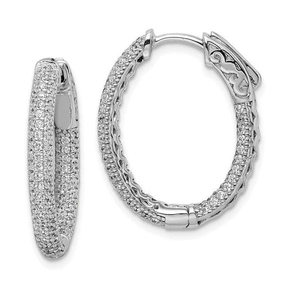 Primal Silver Sterling Silver Pave Rhodium-plated Cubic Zirconia Hinged Oval Hoop Earrings